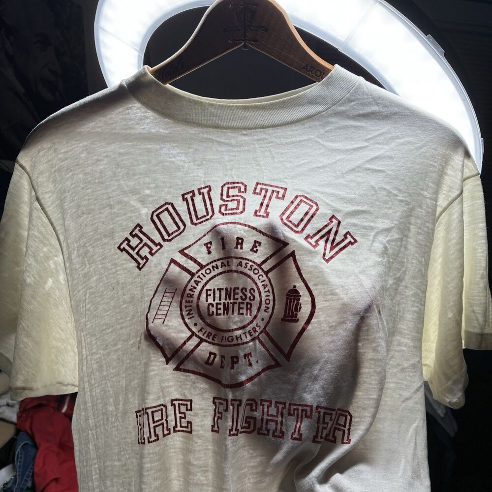 Vintage 70s Houston Firefighter T-shirt Paper Thin Grunge Burnout USA Made